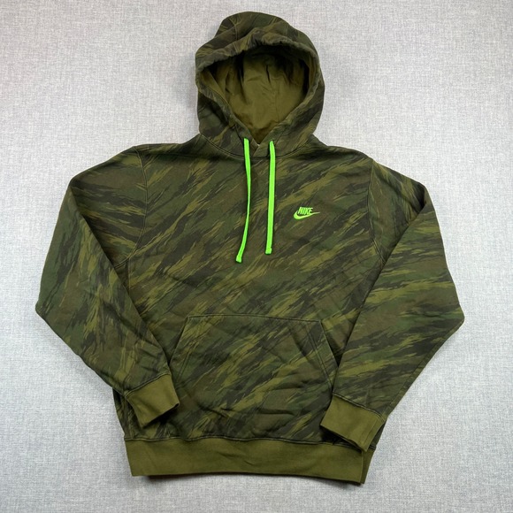 Nike Other - Nike Sportswear Club Fleece Tiger Camo Hoodie Sweatshirt Men M Olive Green Volt